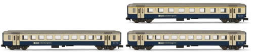 Arnold 4062 - Set x 3 coach units, (1xst, 2x2nd class) type EW I, BLS