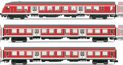 Arnold 4087 - Set x 3 coach units “DB region train” incl. cab control coach Bybdzf482.1 DB