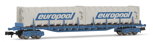 Arnold 6259 - Flat container wagon Sgs, loaded with two 30‘ bulk containers “Europool” RENFE