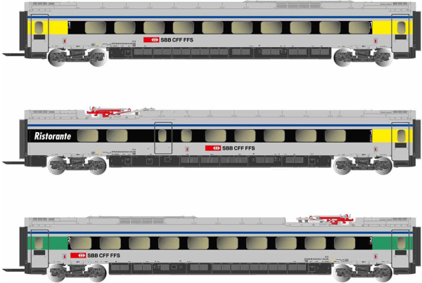 Arnold HN3503 - 3-unit pack ETR 610 intermediate coaches, ex Cisalpino livery
