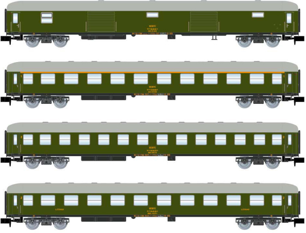 Arnold HN4295 - 4-unit pack DD 8100 luggage van, 1st class coach and 2 x 2nd class coach