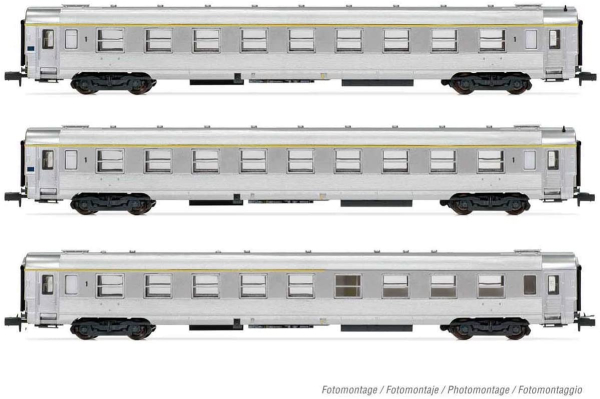 Arnold HN4321 - 3-unit pack train rapide, DEV Inox coaches, 2 x A9 + 1 x A5 bar coach