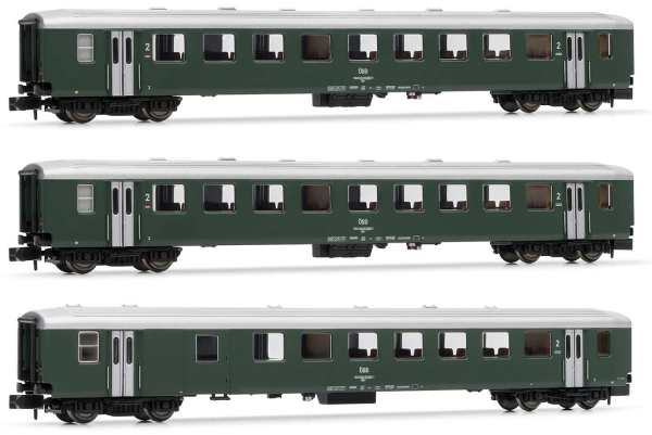 Arnold HN4376 - 3-unit pack 2nd class coaches Schlierenwagen, green livery, 2x B + 1 BD