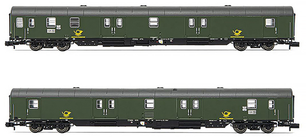Arnold HN4417 - 2-unit pack 4-axle postal vans Post-mrz, green livery with black chassis