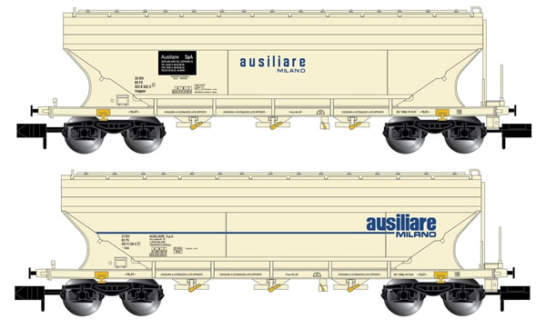 Arnold HN6384 - 2pc 2-axle Silo Wagon Set ausiliare MILANO, flat side walls