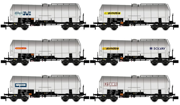 Arnold HN6397 - 6pc 4-axle Isolated Tank Wagon Set, different liveries