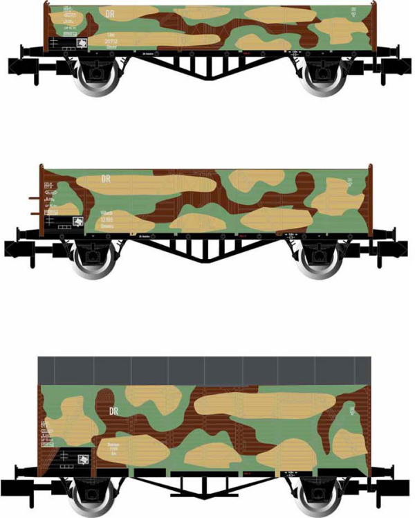 Arnold HN6490 - 3-unit pack military train, camouflage livery, Linz with wooden boxes, Villach and K2