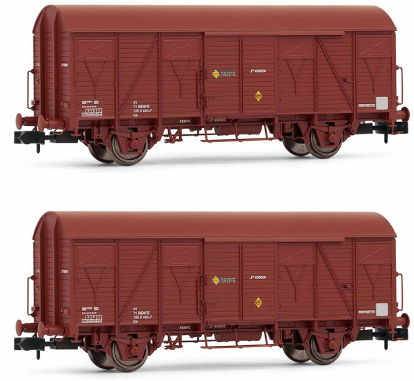 Arnold HN6520 - 2-unit pack 2-axle closed wagon J2, wooden version, brown livery