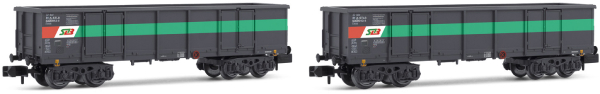 Arnold HN6534 - 2-unit set 4-axle open wagons Eaos, grey/green/red livery, loaded with scrap