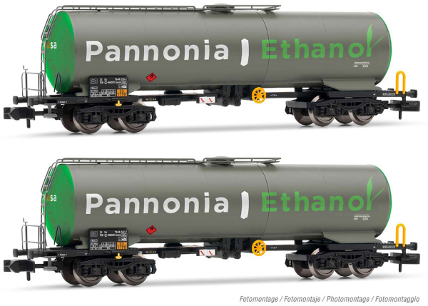 Arnold HN6536 - Wascosa, 2-unit set 4-axle tank wagons, grey/green livery Pannonia Ethanol
