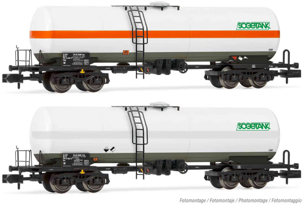 Arnold HN6539 - 2-units pack Tank wagon 4 axles Zags/Zas SOGETANK, light grey livery, with and without orange stripe