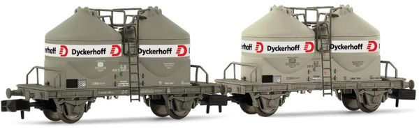 Arnold HN6639 - 2-unit pack of 2-axle silo wagon Ucs, grey livery Dyckerhoff