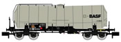 4-axle isolated tank wagon, silver livery with light weathering, BASF