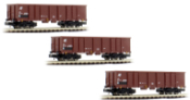 3-unit set 4-axle open wagons Eaos, brown livery, loaded with scrap