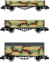 3-unit pack military train, camouflage livery, Linz with wooden boxes, Villach and K2