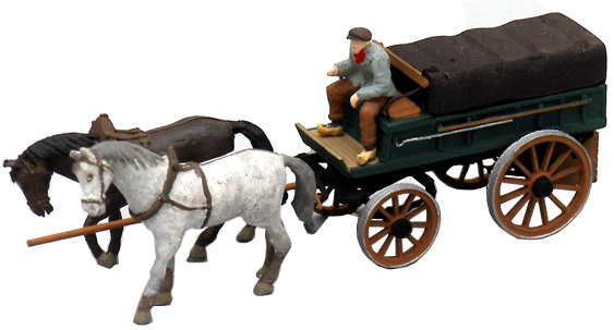 Artitec 387.65 - Farmers Wagon covered w. Tarp, 2 Horses and 1 Driver   