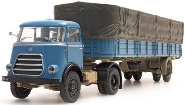Artitec 487.021.01 - DAF single axle trailer, canvas cover, cab 59, blue