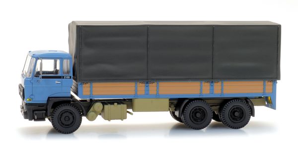Artitec 487.052.11 - DAF tilt-cab B, tandem-axle, open bed truck with canvas, blue