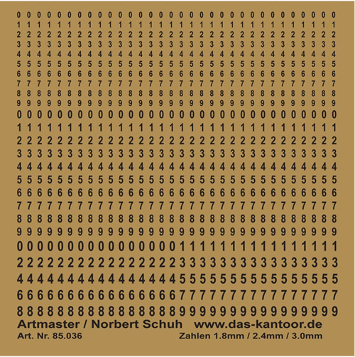 Artmaster 85036 - Numerals, black (1.8, 2.4, 3 mm)