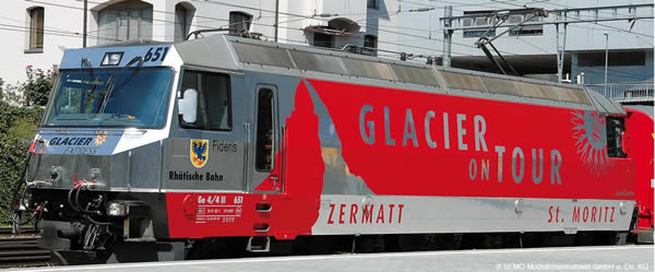 Bemo 1259161 - Swiss Electric Locomotive Ge 4/4 III 651 Fideris Werbelok Glacier on Tour of the RHB