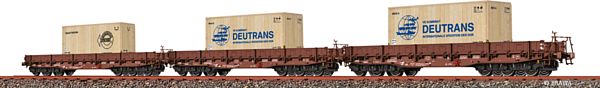 Brawa 50876 - 3pc Freight Car Set Samm of the DR, DC (Wooden Box 2x Deutrans, 1x general cargo)