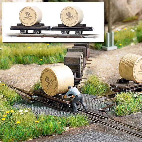 Busch 12213 - Two Flat Wagons with Paper Rolls