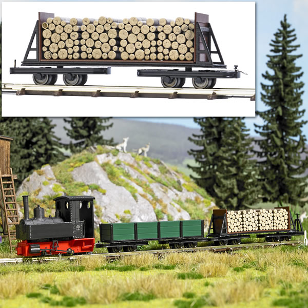 Busch 12247 - Wagon on Bogies with Log Load