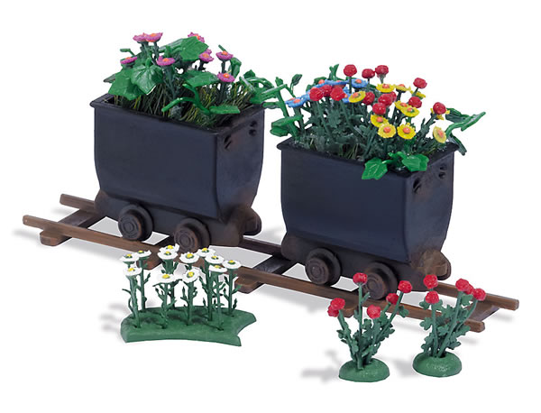 Busch 1253 - Two Tipper Wagons with Flowers