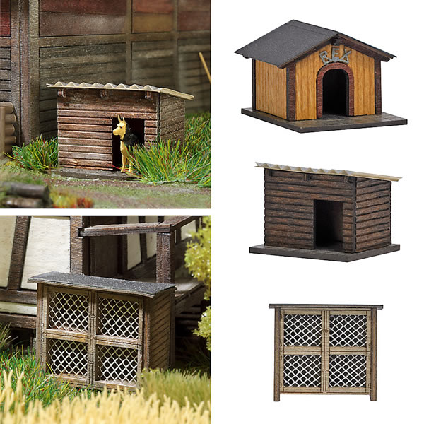 Busch 1522 - Rabbit Hutch and two Dog Houses