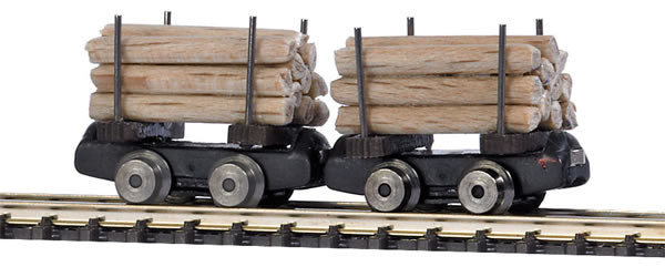 Busch 5025 - 2 Flat Wagons with Wooden Logs