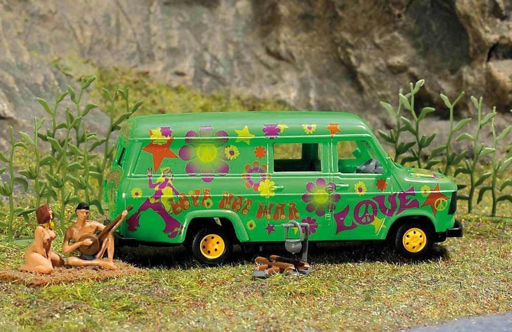 Complete Miniature Scene - Hippies Camping HO Scale Model 