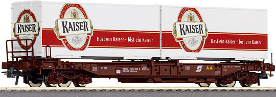Consignment 66585 - Roco Flat Car Loaded with 2 Container Beer Cars Kaiser Beir