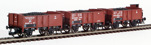 Consignment FL521201 - Fleischmann German 3-Piece Freight Car w/ Coal Loads Set of the K.P.E.V.
