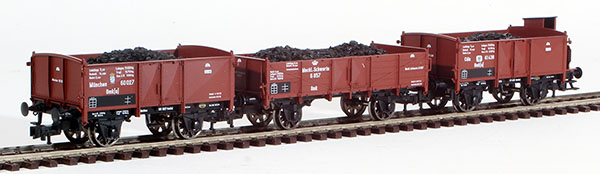 Consignment FL521202 - Fleischmann German 3-Piece Freight Car w/ Coal Loads Set of the K.P.E.V.