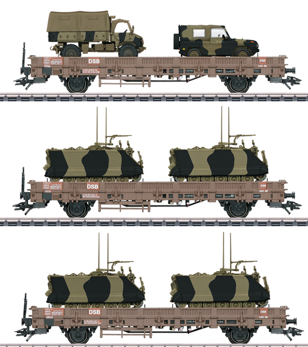 Consignment MA46934 - Marklin 46934 - DSB Military Transport Low Side 3-Car Set, Era IV