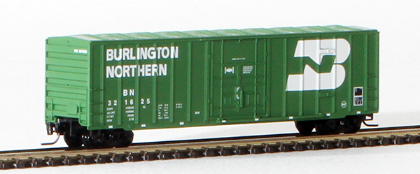 Consignment MT51100121 - Micro-Trains American 50 Rib Side Box Car, Plug Door, of the Burlington Northern Railroad