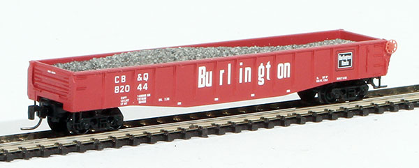 Consignment MT52200161 - Micro-Trains American 50 Gondola, Fishbelly Side, Drop Ends w/ Gravel Load of the Chicago, Burlington & Quincy Railroad 