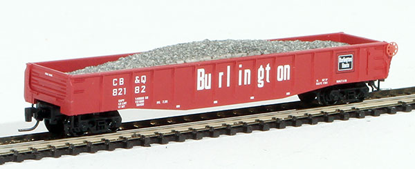 Consignment MT52200162 - Micro-Trains American 50 Gondola, Fishbelly Side, Drop Ends w/ Gravel Load of the Chicago, Burlington & Quincy Railroad