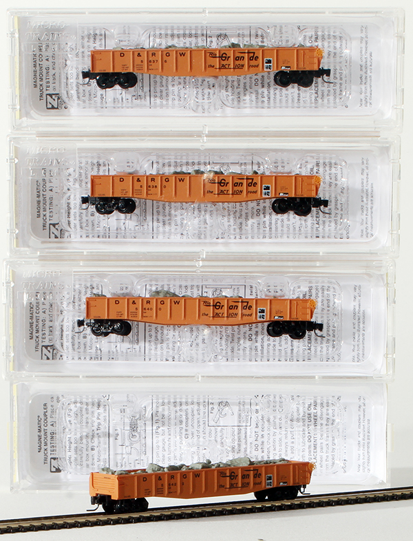 Consignment MT994-00-004 - Micro-Trains American 50 Gondola w/ Rock Load 4-Piece Set of the Denver and Rio Grande Western Railroad 