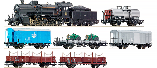 Consignment RO61420 - Roco 61420 - Swiss Steam locomotive Class  C5/6 with  Swiss Freight CarsSwiss Steam locomotive Class  C5/6 with  Swiss Freight Cars