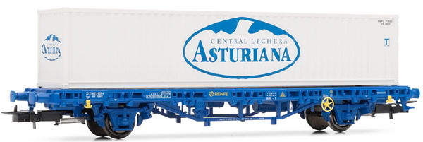 Electrotren E1465 - MC1 wagon, type Lgs, loaded with container “Central Lechera Asturiana”
