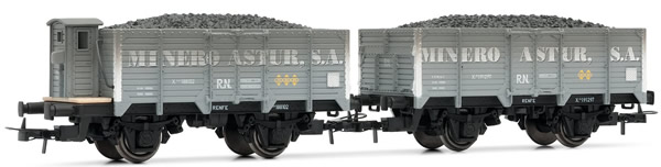 Electrotren E19008 - 2pc Wagon Set Type X  MINERO ASTUR S.A. wheatered, loaded with coal