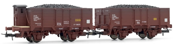 Electrotren E19011 - 2pc Wagon Set class X of R.N., weathered, with coal load
