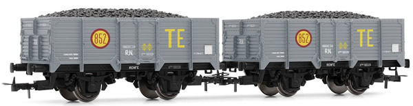 Electrotren E19021 - 2pc Unified High-sided Wagon TE Set, loaded with coal