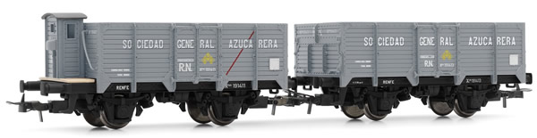 Electrotren E19023 - 2pc Unified High-sided Wagon Set Sociedad General Azucarera, one with brakemans cab