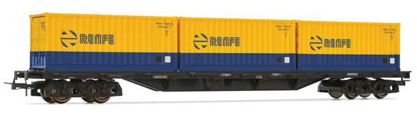 Electrotren E5176 - 4-axle flat wagon Rs type with 3 containers RENFE