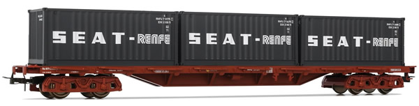 Electrotren E5177 - 4-axle flat wagon Rs type with 3 containers RENFE-SEAT