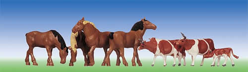 Faller 154002 - Horses, brown-spotted cows
