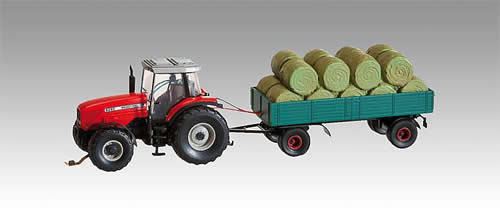 Faller 161552 - MF Tractor (Wiking) with round-bale trailer (Brekina)