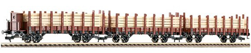 Fleischmann 520953 - Prussian stake wagon set (in 3 parts), type R 02, loaded with timber.